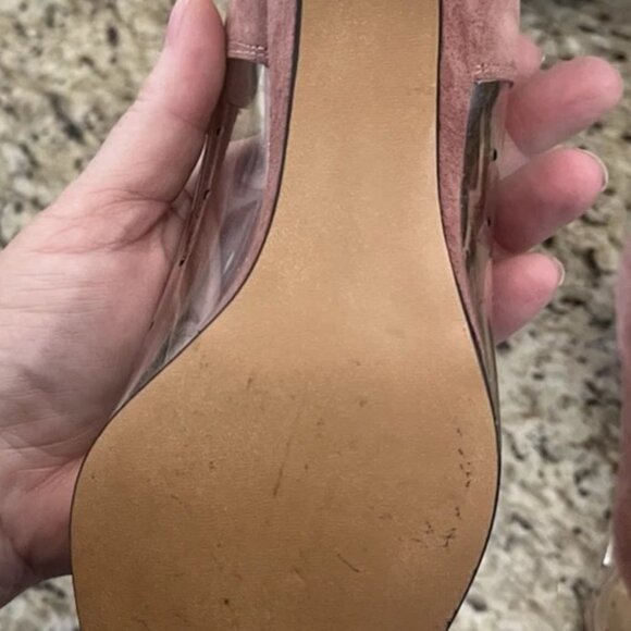 Vintage California Magdesians Women’s Clear Vinyl Suede Trim Peep Toe Size 6M - Picture 5 of 12
